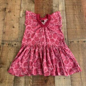 Tea collection girls pink knee length dress crochet v-neck and flutter sleeve -4